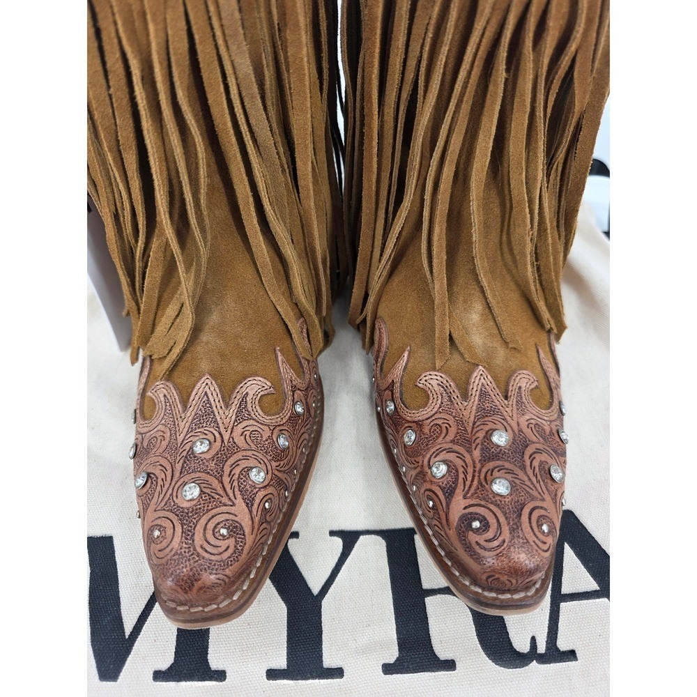 Myra Goldrush Suede Fringe Western Boots Tooled Leather Rhinestone Size 10 NWT - Picture 8 of 9